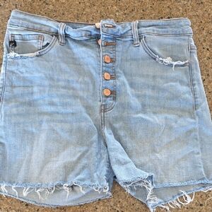 KanCan Light Wash High-Rise Button-Fly Jean Shorts